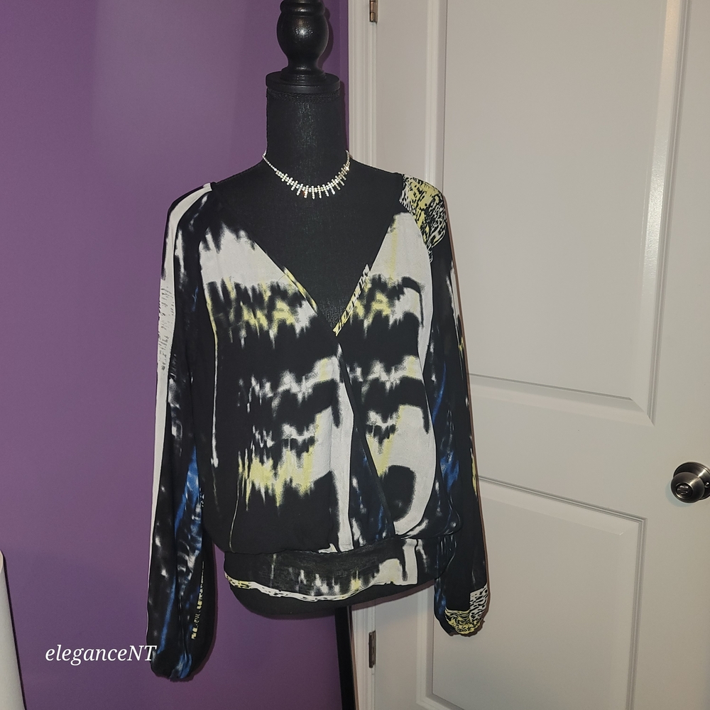 New York & Company Black White and Yellow Blouse Sz: XL - Picture 2 of 7